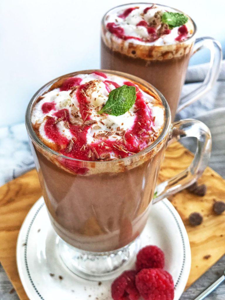 Hot Chocolate with Raspberry Mint Drizzle