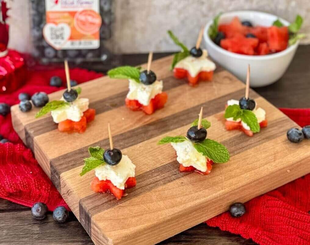 Watermelon, Feta, and Blueberry Skewers Recipe I Wish Farms